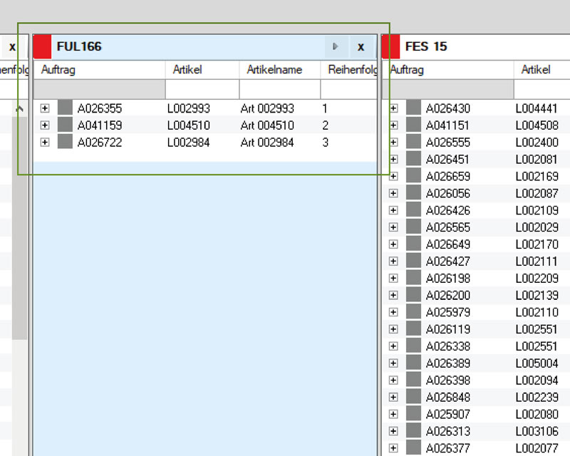 Feinplanung Listenansicht