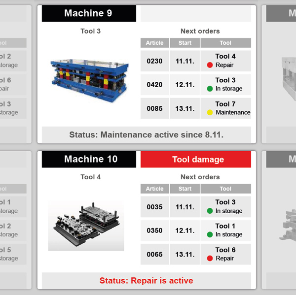 Current tool status in the dashboard