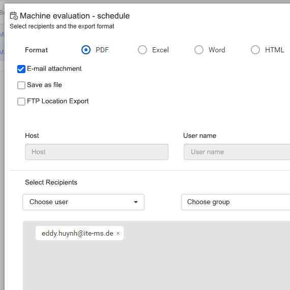 Selection of format and recipients Selection of format and recipients