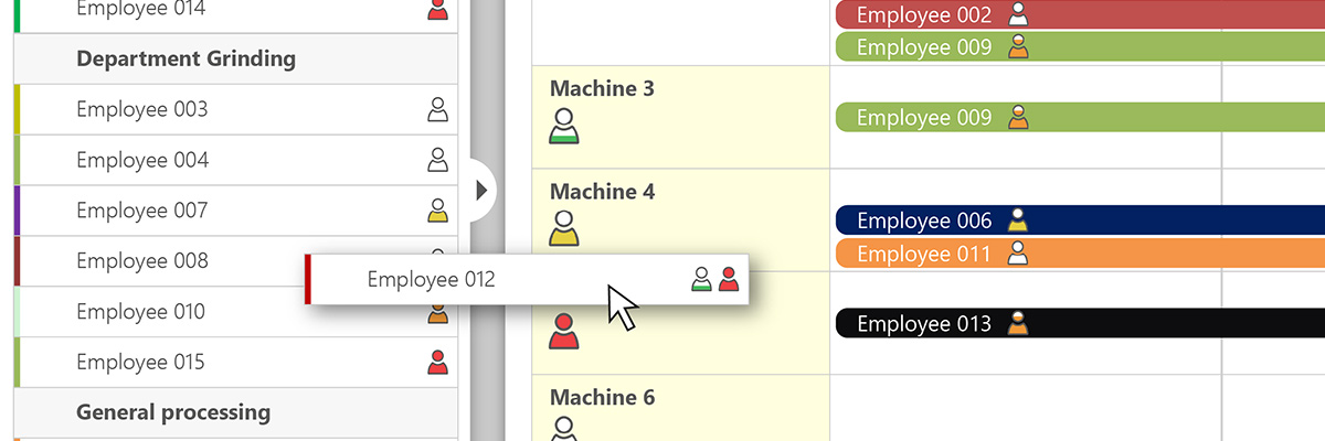 Assign employees by drag and drop to the machine Assign employees in EMC Team Planner by drag and drop to the machine