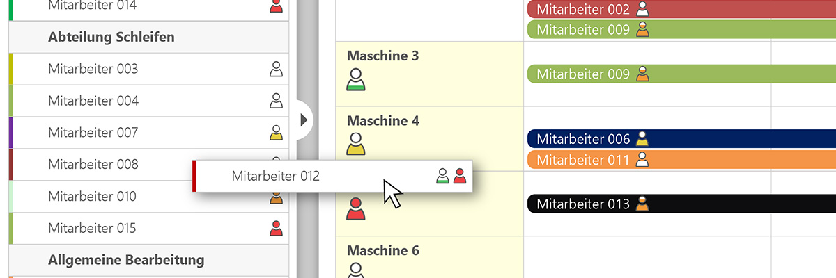 Mitarbeiter per Drag & Drop auf die Maschine planen Mitarbeiter im Teamplaner per Drag & Drop auf die Maschine planen